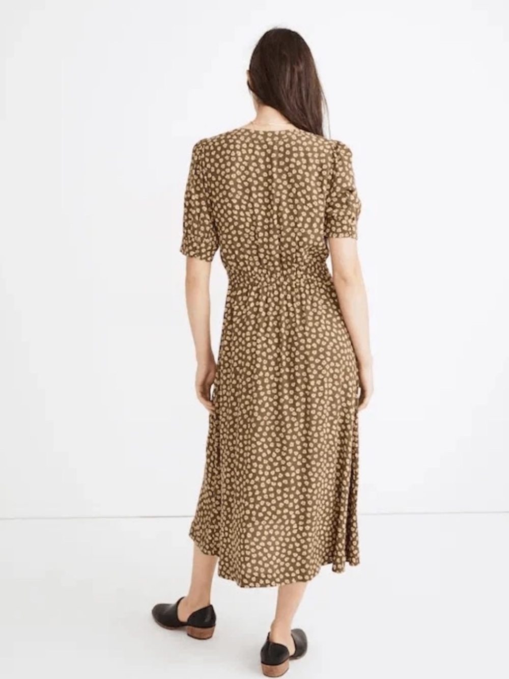 Madewell Brown 90’s Inspo Cottagecore Woodcut Flowers Button-Cuff Midi Dress - Picture 8 of 8